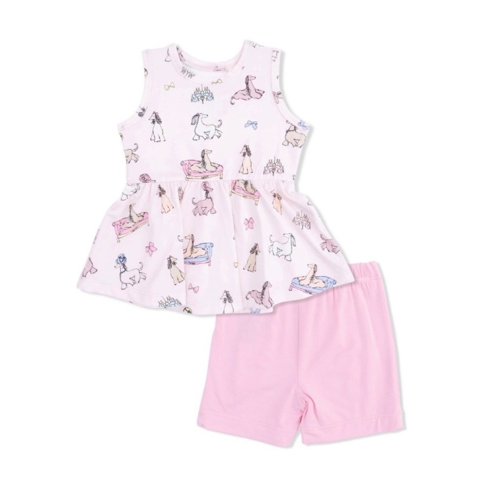 Angel Dear‎ Fancy Hounds with Bows Peplum Tank & Bike Short Set – Girls 2T – NWT